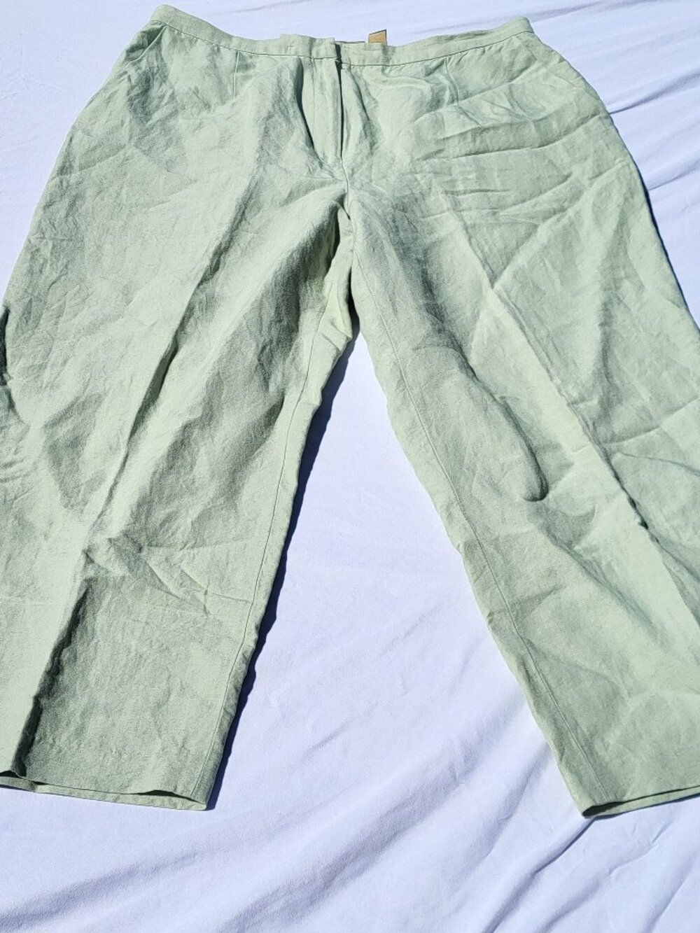 Laura Ashley Pants Women's 16P Green Linen Blend Pockets Bohemian Preppy City